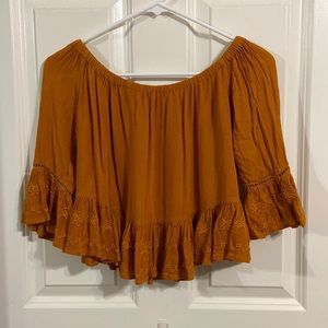 Cropped Mustard Yellow Off the Shoulder Top